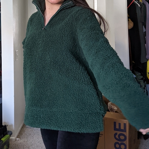 Sonoma Forrest Green Super Soft Sherpa Quarter Zip-up Pullover Sweater - Picture 4 of 9